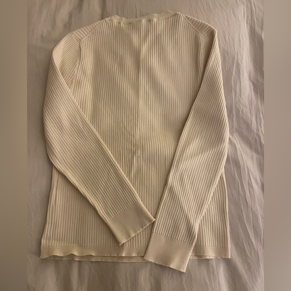 J.Crew Ribbed Sweater Women Small Ivory Viscose Stretch Crew Neck Long Sleeve - Picture 2 of 4